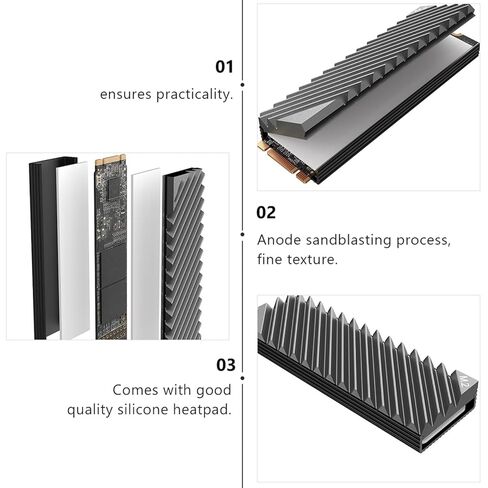 Vaguelly M.2 SSD Aluminum Heat Sink Cooling Fin for Nvme Drives Gray Thin Plate Thermal Solution for Computer Internal Components in Kuwait