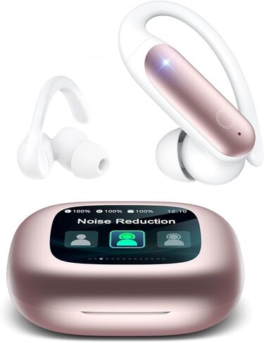 LEEMC Wireless Earbuds, Bluetooth Headphones 6.0, Ear Buds with Touch Screen, ANC ENC Noise Cancelling, 40H Bass Stereo Sound Over-Ear Earphones for iOS, Android, Sports, Workout, Rosegold in Kuwait