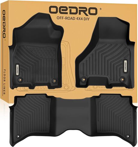 سجادات أرضية OEDRO متوافقة مع 2019-2024 Ram 2500/3500 Crew Cab مع دلو الصف الأول أو مقاعد البدلاء، تتضمن بطانات أرضية الصف الأول والثاني، تناسب مخصص TPE بطانات السيارة لجميع الأحوال الجوية، أسود in Kuwait