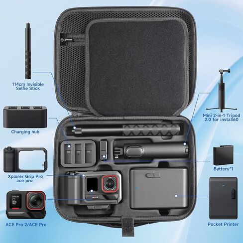 Carrying Case for Insta360 ACE Pro/Ace Pro 2 Xplorer Grip Pro Kit Print Accessories Storage Travel Bag for Insta 360 2 in 1Multi Mount/114cm Selfie Stick in Kuwait