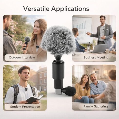 Mini USB - C Lavalier Microphone for Android Phones, Omnidirectional, Plug & Play, Compact Black - Clear Sound Quality, Adjustable Angle, Portable Recording Solution in Kuwait