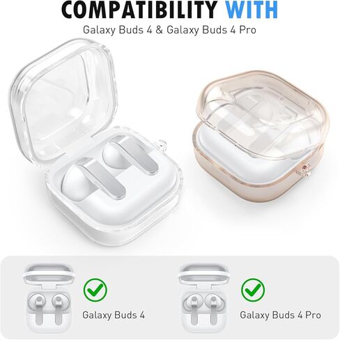 حافظة شفافة متوافقة مع هاتف Samsung Galaxy Buds 4 Pro وGalaxy Buds 4 مع غطاء Carabiner Premium TPU للشحن اللاسلكي (لامع) in Kuwait