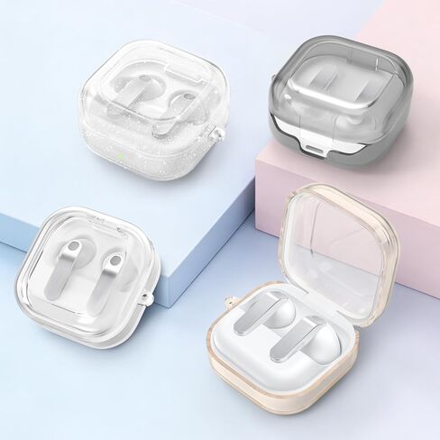 حافظة شفافة متوافقة مع هاتف Samsung Galaxy Buds 4 Pro وGalaxy Buds 4 مع غطاء Carabiner Premium TPU للشحن اللاسلكي (لامع) in Kuwait