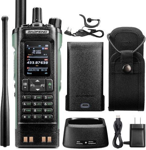 راديو BAOFENG DM-32UV 10W DMR Ham مع نظام تحديد المواقع العالمي وAPRS الرقمي، راديو ثنائي النطاق من المستوى II ثنائي الاتجاه مع مستقبل UHF/VHF/AM/FM/NOAA، تنبيه NOAA، شاشة ملونة 2 بوصة، 4000 قناة، حامل حقيبة إضافي، أخضر in Kuwait