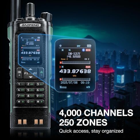 راديو BAOFENG DM-32UV 10W DMR Ham مع نظام تحديد المواقع العالمي وAPRS الرقمي، راديو ثنائي النطاق من المستوى II ثنائي الاتجاه مع مستقبل UHF/VHF/AM/FM/NOAA، تنبيه NOAA، شاشة ملونة 2 بوصة، 4000 قناة، حامل حقيبة إضافي، أخضر in Kuwait