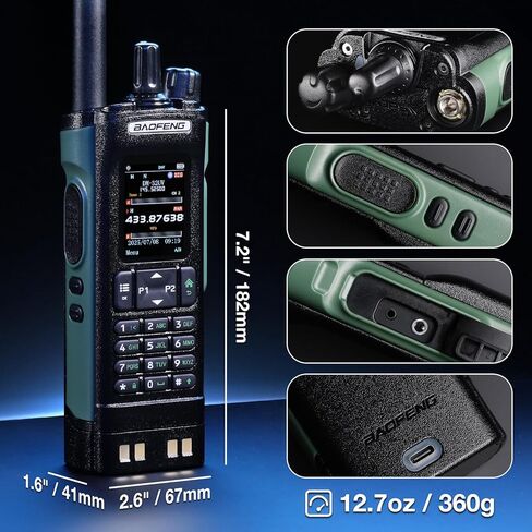 راديو BAOFENG DM-32UV 10W DMR Ham مع نظام تحديد المواقع العالمي وAPRS الرقمي، راديو ثنائي النطاق من المستوى II ثنائي الاتجاه مع مستقبل UHF/VHF/AM/FM/NOAA، تنبيه NOAA، شاشة ملونة 2 بوصة، 4000 قناة، حامل حقيبة إضافي، أخضر in Kuwait