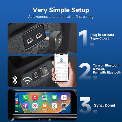 محول CarPlay & Android التلقائي من النوع C 2 في 1، دونجل معدني USB-C صغير للتوصيل والتشغيل في السيارة، يحول الاتصال السلكي من المصنع إلى لاسلكي للسيارة 2016+، OTA، بدون تأخير لهاتف iPhone وAndroid in Kuwait