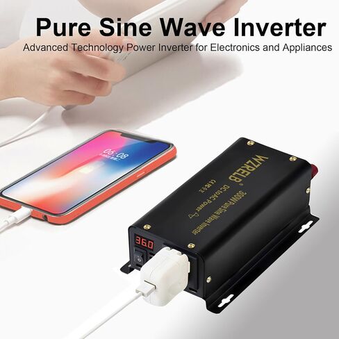WZRELB 300W Pure Sine Wave Inverter 600W Peak DC 48V to 110V AC Power Converter Off Grid LED Display with Remote Controller in Kuwait
