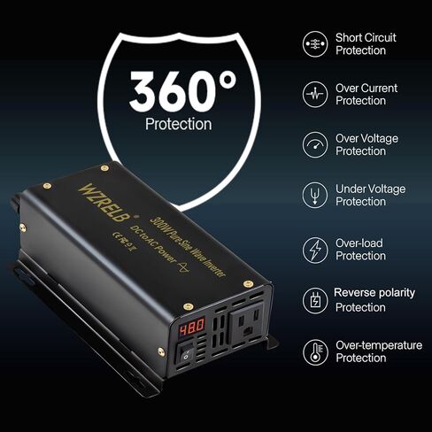 WZRELB 300W Pure Sine Wave Inverter 600W Peak DC 48V to 110V AC Power Converter Off Grid LED Display with Remote Controller in Kuwait