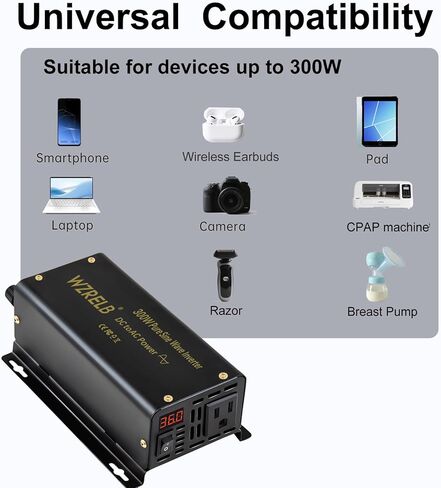 WZRELB 300W Pure Sine Wave Inverter 600W Peak DC 48V to 110V AC Power Converter Off Grid LED Display with Remote Controller in Kuwait
