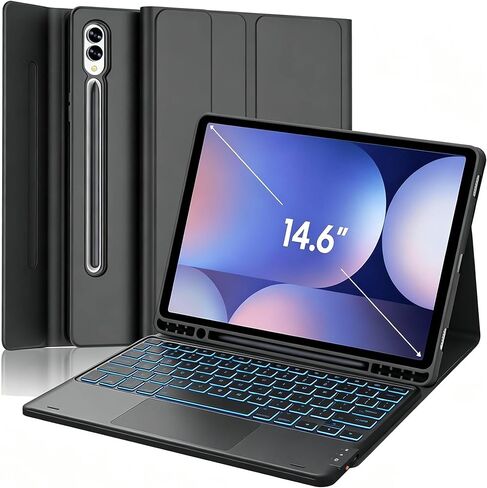 Backlit Touchpad Keyboard Case for Galaxy Tab S10 Ultra/S9 Ultra/S8 Ultra 14.6 Inch with S Pen Holder, PU Leather Stand Cover with Backlight Bluetooth Keyboard for Tab S10 Ultra/S9 Ultra, Black in Kuwait