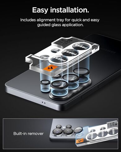 Spigen Camera Lens Protector for Galaxy S26 Ultra - Black [2 Pack] | GlasTR EZ Fit Optik Pro, 9H+ Tempered glass, Scratch resistant, Original photo quality, Auto-align tray, Case-friendly in Kuwait