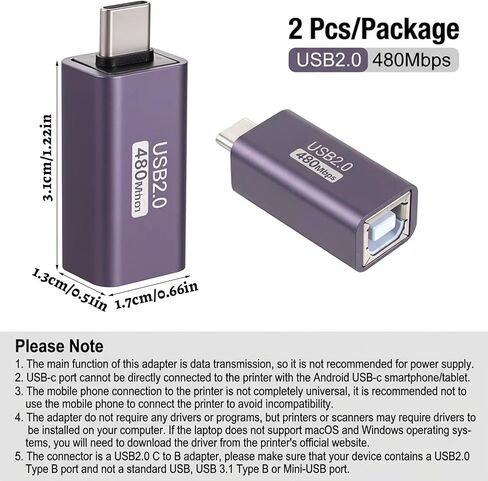 2 Pack USB C to USB B Adapter USB-C Male to USB-B Female Adapter Type C to-Midi Convert Connector for Printer Electronic Piano Synthesizer Dj Controller in Kuwait