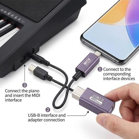 2 Pack USB C to USB B Adapter USB-C Male to USB-B Female Adapter Type C to-Midi Convert Connector for Printer Electronic Piano Synthesizer Dj Controller in Kuwait