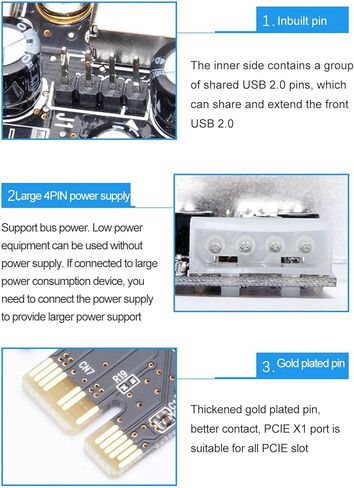 بطاقة توسيع PCIe إلى USB 2.0، شريحة MOSCHIP ذات 4 منافذ مع مصدر طاقة 4Pin، مثالية لسطح المكتب PCI Express X1 وX4 وX8 وX16 in Kuwait