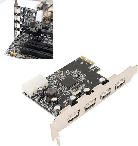 بطاقة توسيع PCIe إلى USB 2.0، شريحة MOSCHIP ذات 4 منافذ مع مصدر طاقة 4Pin، مثالية لسطح المكتب PCI Express X1 وX4 وX8 وX16 in Kuwait