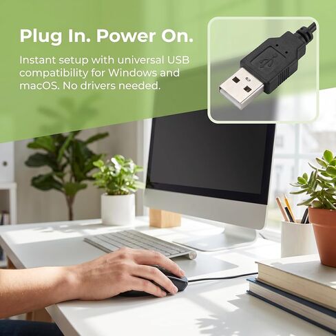 ماوس كمبيوتر سلكي USB للكمبيوتر الشخصي والكمبيوتر المحمول والكمبيوتر بنظام Windows - حجم كامل - تصميم يمكن استخدامه بكلتا اليدين - 3 أزرار - قياسي، أسود in Kuwait