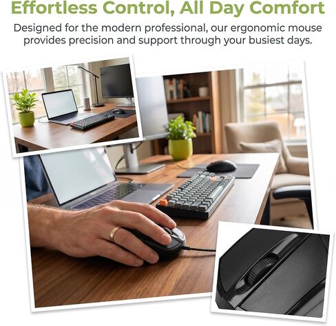 ماوس كمبيوتر سلكي USB للكمبيوتر الشخصي والكمبيوتر المحمول والكمبيوتر بنظام Windows - حجم كامل - تصميم يمكن استخدامه بكلتا اليدين - 3 أزرار - قياسي، أسود in Kuwait