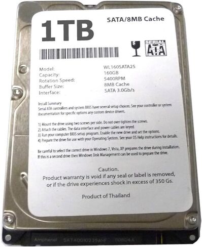 Generic 1TB 1000GB 2.5 Inch (9.5mm)Sata Laptop Internal Hard drive 5400 RPM For Laptop/Mac/PS3 (1TB) in Kuwait