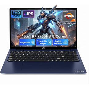 NIMO Gaming Laptop 15.6", AMD Ryzen 7 7735HS (Beat 4.75GHz), 16GB DDR5 RAM, 512GB PCIe 4.0 SSD, Windows 11 Home, 1080P FHD Display, Backlit Keyboard, 100W PD Fast Charge, 2X Full-Function USB-C in Kuwait