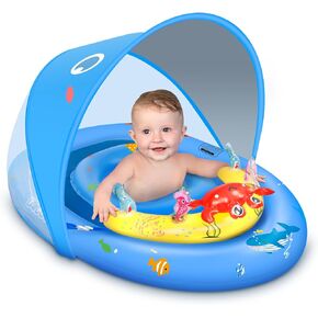 Baby Pool Float with Canopy Removable UPF50+ UV Sun Protection,Third-Generation Upgraded Baby Swimming Float,More Stable Baby Swimming Pool Float,Suitable for Babies Aged 3-36 Months Swimming Float in Kuwait