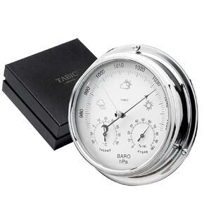 Tabic Brass Barometer with Built in Hygrometer and Thermometer, Heavy Lacquered Brass (1/2kg), Sailing Ship Yacht Boating Marine Coastal Clock, Handmade in England in Kuwait