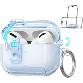 غطاء حماية شفاف متعدد الوظائف مزود بقفل مغناطيسي لأجهزة AirPods 4، جراب شفاف ذو مظهر أصلي مع حامل هاتف مخفي، غطاء وسادة أذن متصل بالأعلى وواقي TPU من السيليكون الناعم للغاية - أزرق in Kuwait