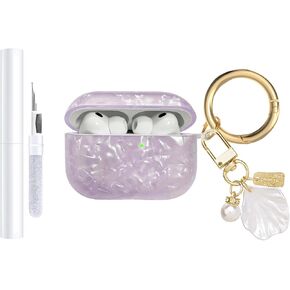 Compatible with AirPods Pro 3 Case 2025,Soft TPU Case with Shell Pattern for AirPods Pro 3rd Generation Case with Pearl Shell Keychain and Cleaning Kit for Girls Women (Tortoiseshell) in Kuwait