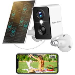 Septekon 2K Security Cameras Wireless Outdoor, Solar Camera for Home Security, Battery Powered Camera with Two Spotlights, PIR Motion Detection Siren, Color Night Vision, 2-Way Audio, IP66, White in Saudi Arabia