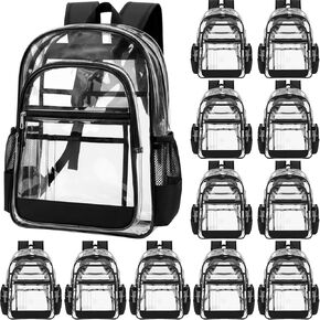 12 Pack Clear Backpacks Bulk 16.5in Heavy Duty Transparent Waterproof Bookbags for Stadium Approved Donation Work in Saudi Arabia