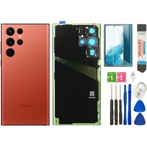 غطاء زجاجي خلفي لهاتف Galaxy S22 Ultra بديل لباب سامسونج جالاكسي S22 Ultra + أدوات (أحمر وردي) in Kuwait