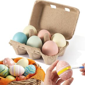 Easter Wooden Eggs for Crafts Easter Colorful Fake Eggs Wooden Pastel Colored Decorative Craft for Spring DIY Decorating Toy Displays, 2.36 x 1.57 Inch(6 Pcs,Macaron Color) in Kuwait