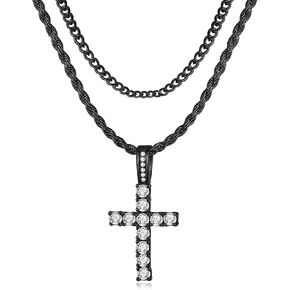 GEMOSA Cross Chain for Men 14K Gold Silver Plated Solid Iced Out 5A+ Cubic Zirconia Stainless Steel Cuban Link rope Layered Chains 16-24 Inch Large Cross Diamond Pendant Nceklace for Women Boys Girls Jewelry Gifts in Saudi Arabia