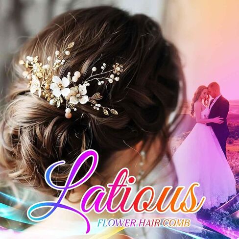 مشط شعر زفاف العروس من اللؤلؤ من Latious، قطع شعر فضية كريستالية للزفاف، مشبك شعر على شكل أوراق شجر، إكسسوارات للشعر للنساء والفتيات (فضي) in Kuwait