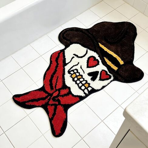 Skull Rug Halloween Gothic Skull Head Bedroom Rug Extra Large Funny Cool Bathroom Rugs Fun Heart Eyes Aesthetic Area Rug Tufted Quick Dry Non Slip Bath Mats, 2.5x4FT in Saudi Arabia