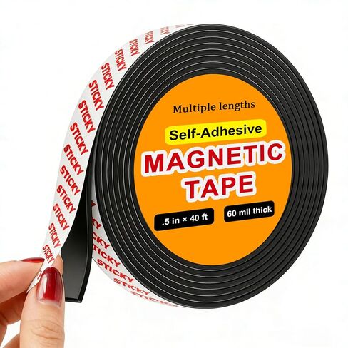 Magnetic Tape Strip Roll with 3M Adhesive Backing, (0.5in Wide x10ft Long) Flexible Sticky Magnet Tape Strips for Kitchen, Garage Whiteboards Fridge DIY Organization in Kuwait