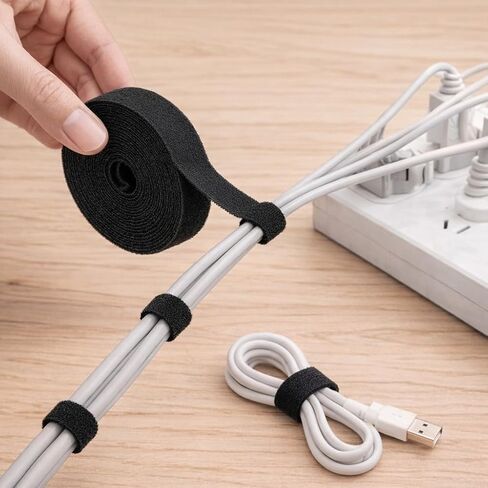 2 Roll 16.4ft Adjustable Cable Ties, Reusable Cable Management Hook and Loop Cord Organizer for Home Office Organization Data Fastening in Kuwait