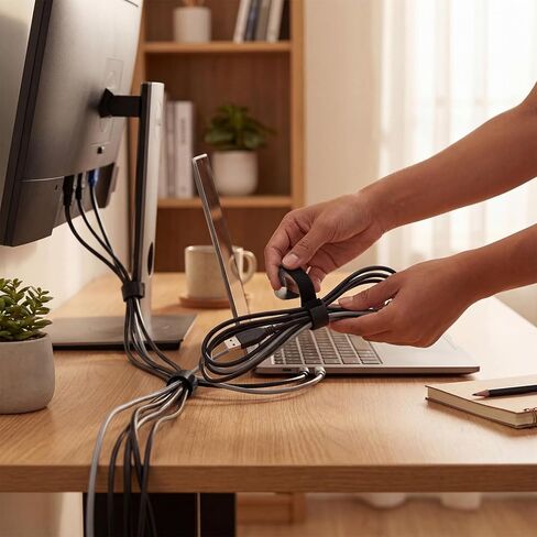 2 Roll 16.4ft Adjustable Cable Ties, Reusable Cable Management Hook and Loop Cord Organizer for Home Office Organization Data Fastening in Kuwait