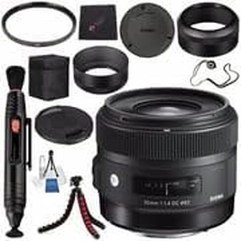 عدسة Sigma 30 مم f/1.4 DC HSM Art لكاميرا Nikon #301306 + منظف قلم العدسة + قطعة قماش للتنظيف من الألياف الدقيقة + حافظة غطاء العدسة + طقم تنظيف فاخر + حزمة حامل ثلاثي القوائم مرن (النموذج الدولي بدون ضمان) in Kuwait