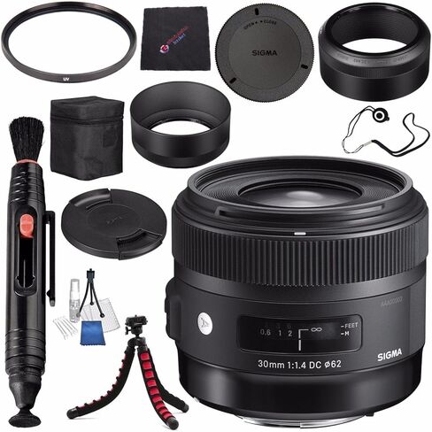 عدسة Sigma 30 مم f/1.4 DC HSM Art لكاميرا Nikon #301306 + منظف قلم العدسة + قطعة قماش للتنظيف من الألياف الدقيقة + حافظة غطاء العدسة + طقم تنظيف فاخر + حزمة حامل ثلاثي القوائم مرن (النموذج الدولي بدون ضمان) in Kuwait