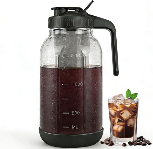 Cold Brew Coffee Maker, 32oz Cold Brew Pitcher with Stainless Steel Super Dense Filter, Durable Glass, BPA Free Sturdy Mason jar, for Iced Brew Coffee, Lemonade, Homemade Fruit Drinks Container in Saudi Arabia