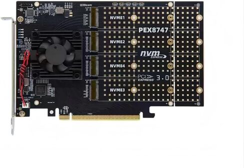 بطاقة توسيع PCIe ذات أربعة أقراص M.2 plx8747 صامتة كاملة الارتفاع/نصف الارتفاع مع عدم وجود دعم للتقسيم لـ FlyCow in Kuwait