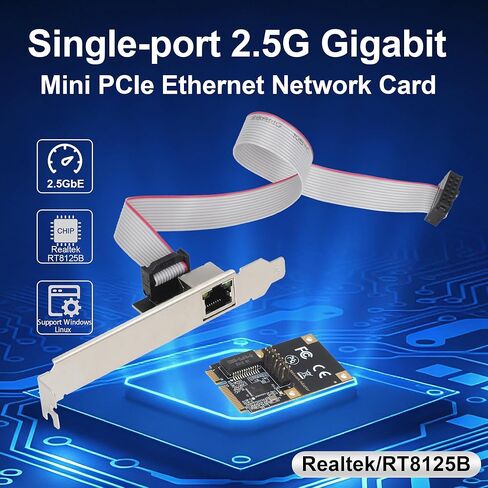 2.5G Ethernet Card, Mini PCI-E Network Adapter with Realtek RTL8125B, 10/100/1000/2500Mbps RJ45 LAN Controller, Support Windows/Linux for Desktop PC NAS in Kuwait