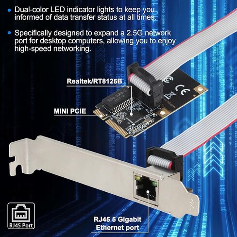 2.5G Ethernet Card, Mini PCI-E Network Adapter with Realtek RTL8125B, 10/100/1000/2500Mbps RJ45 LAN Controller, Support Windows/Linux for Desktop PC NAS in Kuwait