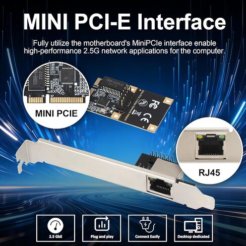 2.5G Ethernet Card, Mini PCI-E Network Adapter with Realtek RTL8125B, 10/100/1000/2500Mbps RJ45 LAN Controller, Support Windows/Linux for Desktop PC NAS in Kuwait