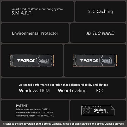 TEAMGROUP T-Force G50 2TB PCIe Gen4x4 NVMe M.2 2280 Gaming SSD، حتى 5000/4500 ميجابايت/ثانية، 3D TLC NAND، ذاكرة تخزين مؤقت SLC، موزع حرارة الجرافين، متوافق مع PS5، محرك أقراص الحالة الصلبة الداخلي TM8FFE002T0C134 in Kuwait