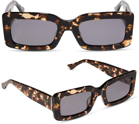 DIFF Indy Designer Rectangular Sunglasses for Women Polarized UV400, Black + Grey in Saudi Arabia