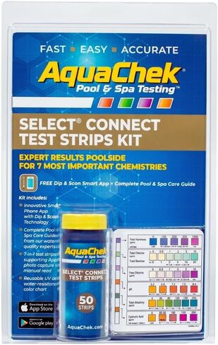 AquaChek Select Connect 7-Way Pool and Spa Test Strips Complete Kit - Pool Test Strips for pH, Total Chlorine, Free Chlorine, Bromine, Alkalinity, Total Hardness, and Cyanuric Acid - (50 Strips) in Saudi Arabia