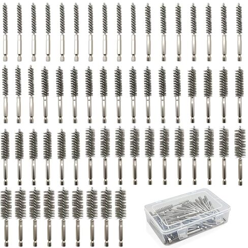 60 Pcs Stainless Steel Bore Brush Set, Abrasive Wire Bore Brush with 1/4" Hex Shank Twisted Drill Wire Bore Brush for Power Rust Polish, Drill and Tube Cleaning in Kuwait