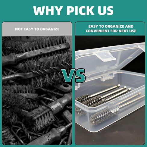 60 Pcs Stainless Steel Bore Brush Set, Abrasive Wire Bore Brush with 1/4" Hex Shank Twisted Drill Wire Bore Brush for Power Rust Polish, Drill and Tube Cleaning in Kuwait